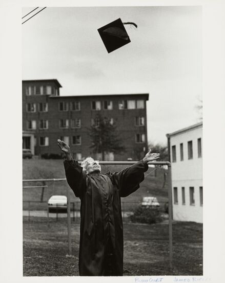 Lina Marshall Throwing Graduation Cap Photograph, 1981 (image)