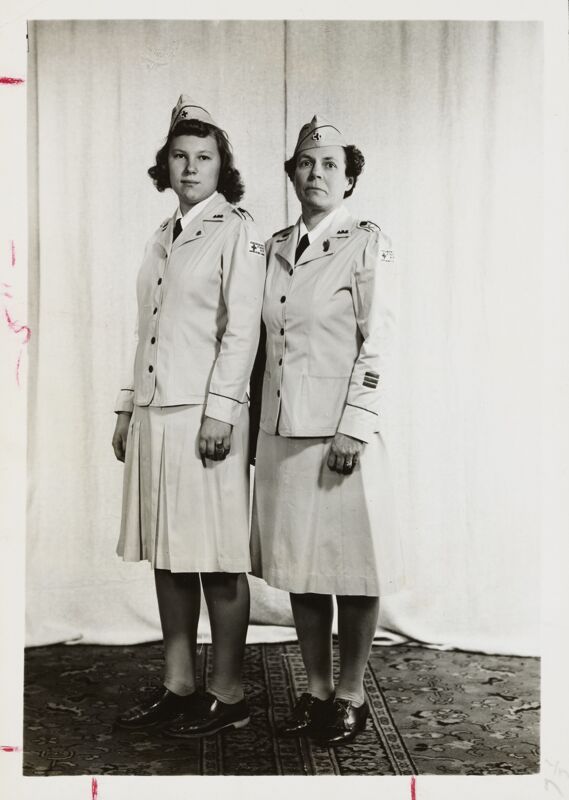 c. 1940s Barbara and Fay Beij in First Aid Corps Uniforms Photograph Image
