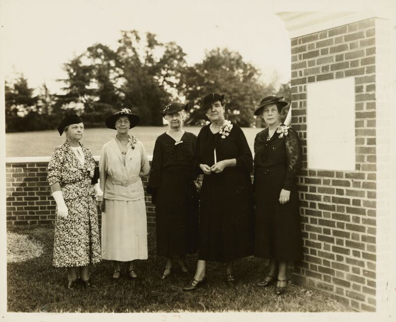 Merritt, Boone, Chapman, & Two Unidentified Women at Phi Mu Gateway Dedication Photograph, 1930s (Image)