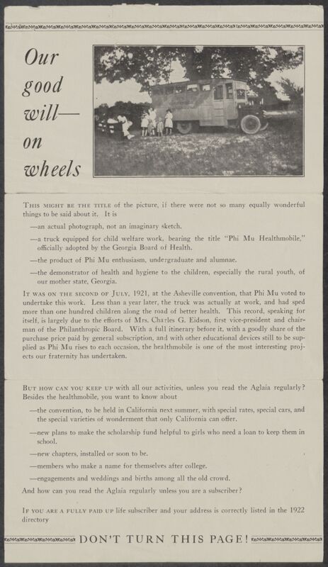 Our Good Will on Wheels Flier, c. 1922 (Image)
