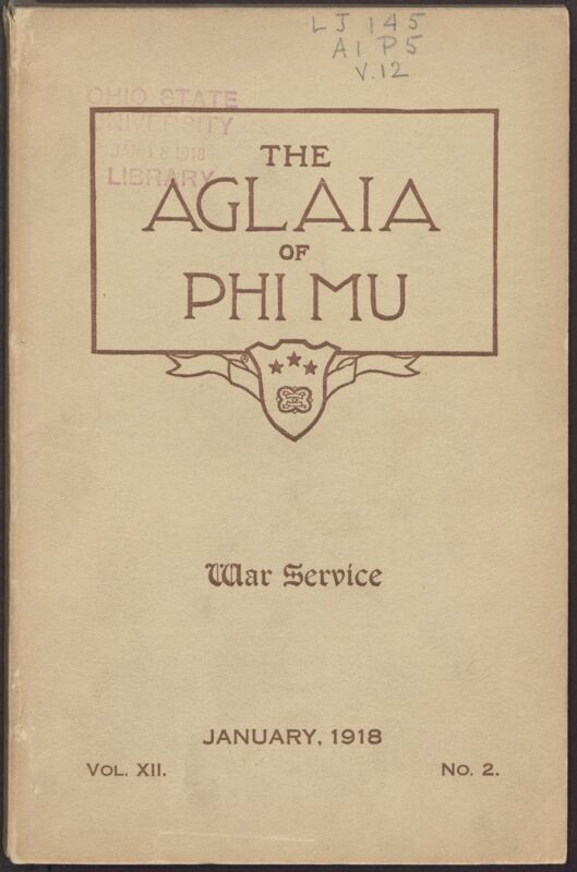 The Aglaia of Phi Mu, Vol. XII, No. 2 Front Cover (Image)