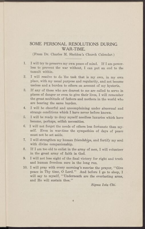Some Personal Resolutions During War-Time Image