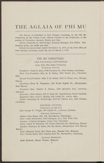 Phi Mu Directory, January 1918 (Image)
