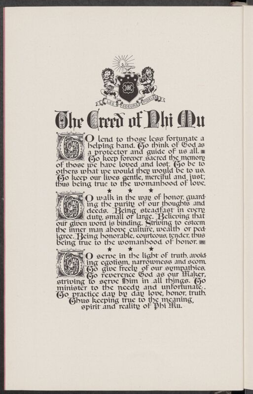 The Creed of Phi Mu, January 1935 (Image)