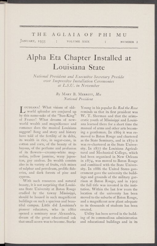 Alpha Eta Chapter Installed at Louisiana State (Image)