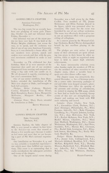 Active Chapter News: Gamma Delta Chapter, American University, January 1935 (Image)