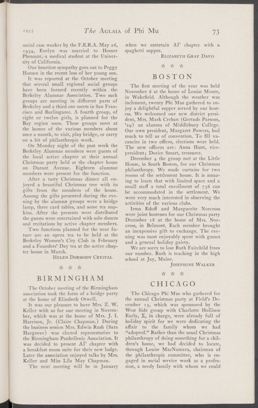 Alumnae Chapter News: Berkeley, January 1935 (Image)