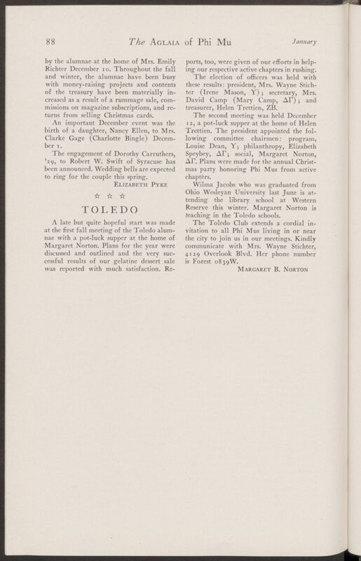 January 1935 Alumnae Chapter News: Toledo Image