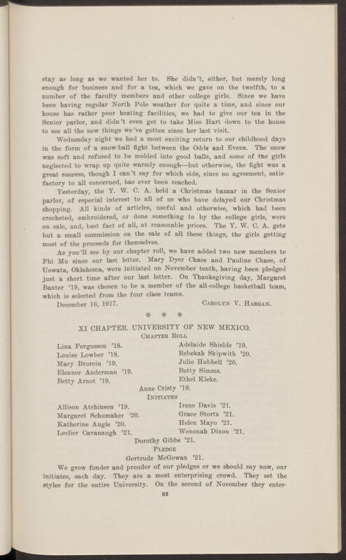 Chapter Correspondence: Xi Chapter, University of New Mexico, January 1918 (Image)