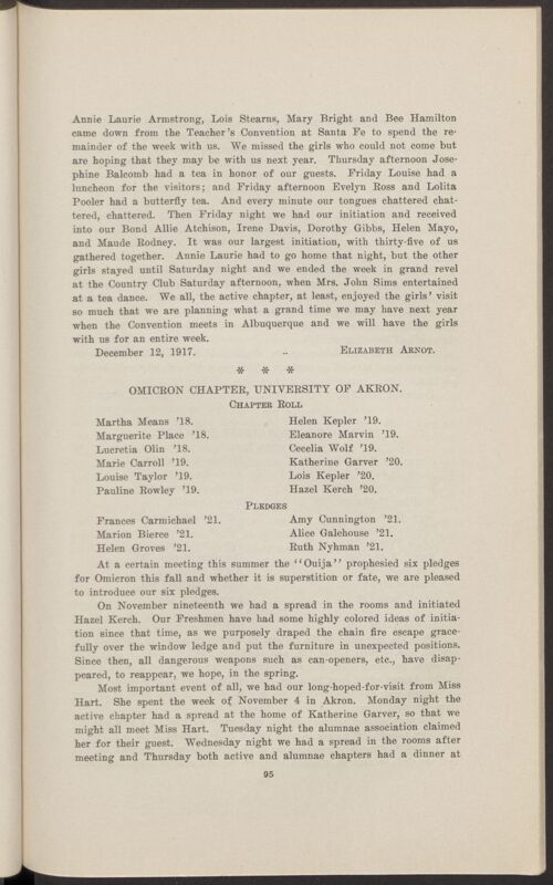 Chapter Correspondence: Omicron Chapter, University of Akron, January 1918 (Image)