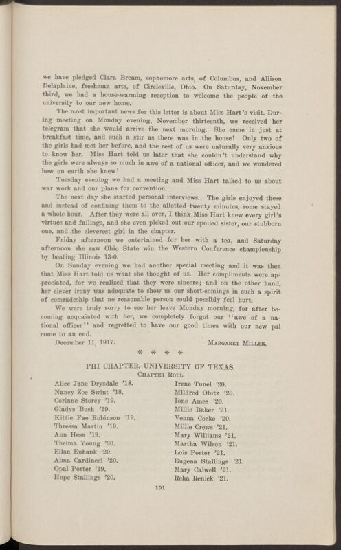 Chapter Correspondence: Phi Chapter, University of Texas, January 1918 (Image)