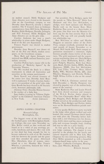 Active Chapter News: Alpha Gamma Chapter, Howard College, January 1935 (Image)