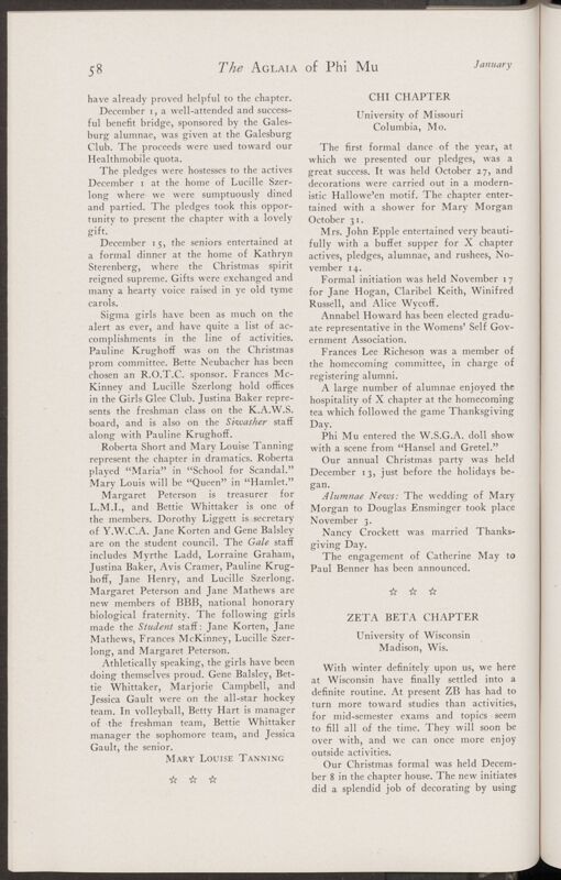 Active Chapter News: Chi Chapter, University of Missouri, January 1935 (Image)