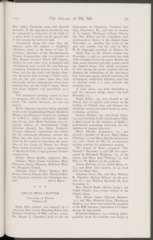 Active Chapter News: Delta Beta Chapter, University of Illinois, January 1935 (Image)