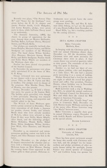 Active Chapter News: Zeta Gamma Chapter, University of Nebraska, January 1935 (Image)