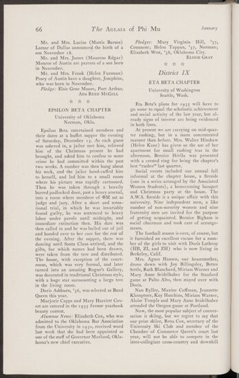 Active Chapter News: Epsilon Beta Chapter, University of Oklahoma, January 1935 (Image)
