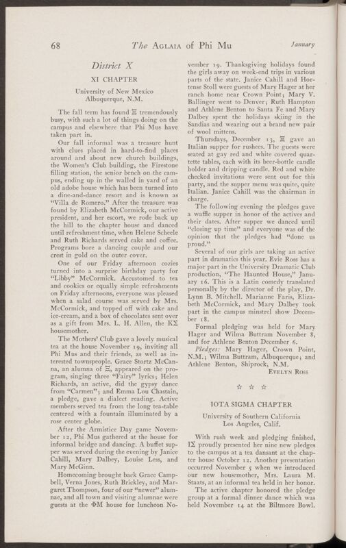 Active Chapter News: Iota Sigma Chapter, University of Southern California, January 1935 (Image)