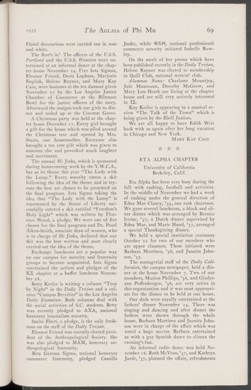 Active Chapter News: Eta Alpha Chapter, University of California, January 1935 (Image)