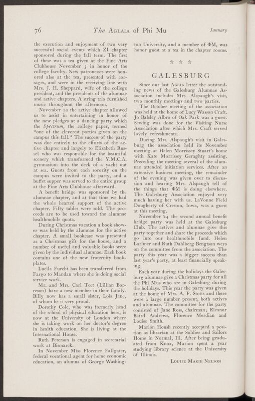 Alumnae Chapter News: Galesburg, January 1935 (Image)
