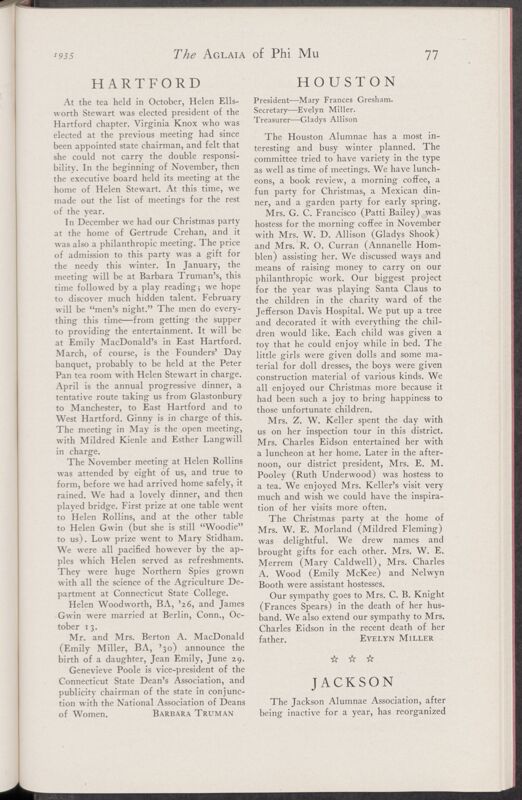 Alumnae Chapter News: Jackson, January 1935 (Image)