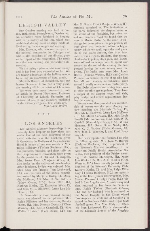 Alumnae Chapter News: Los Angeles, January 1935 (Image)
