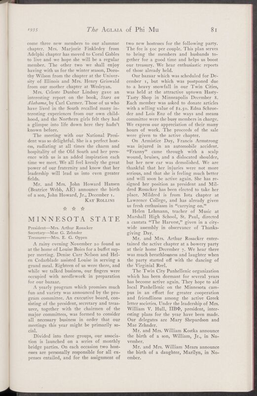 January 1935 Alumnae Chapter News: Minnesota State Image