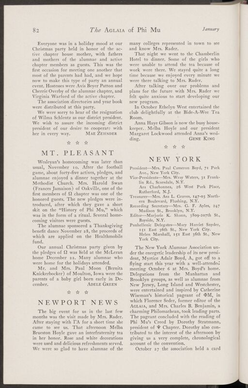 Alumnae Chapter News: Mt. Pleasant, January 1935 (Image)