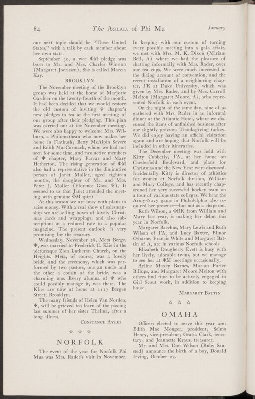 Alumnae Chapter News: Omaha, January 1935 (Image)