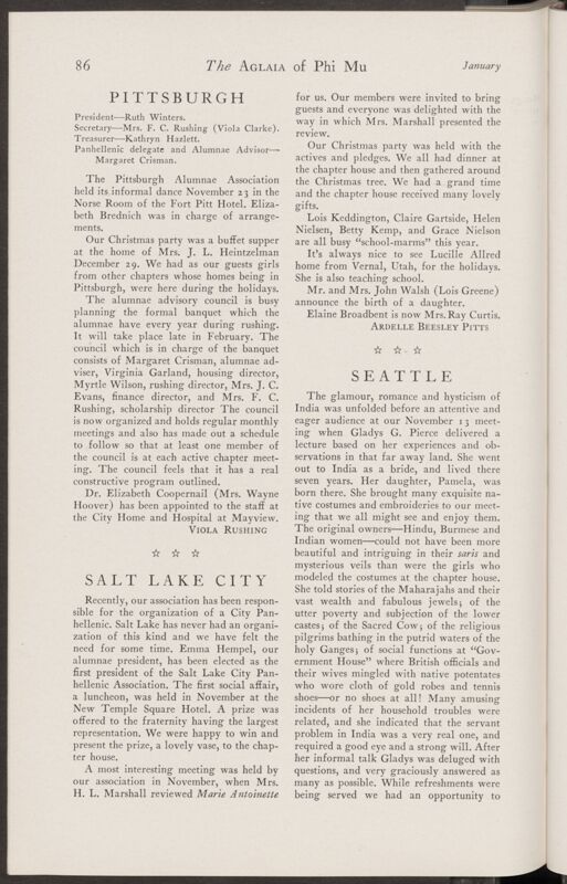 Alumnae Chapter News: Salt Lake City, January 1935 (Image)