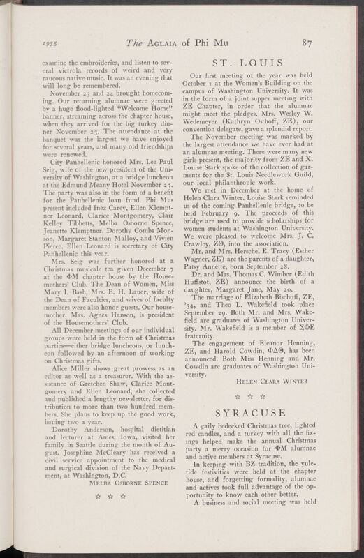 Alumnae Chapter News: Syracuse, January 1935 (Image)