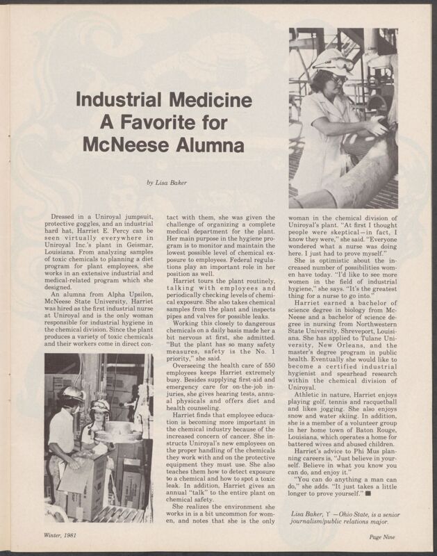 Industrial Medicine a Favorite for McNeese Alumna (Image)