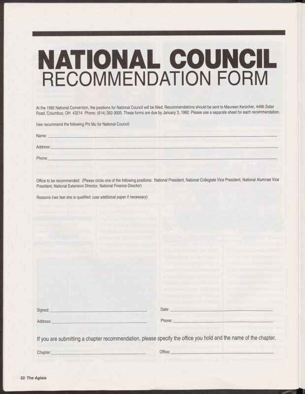 National Council Recommendation Form Image