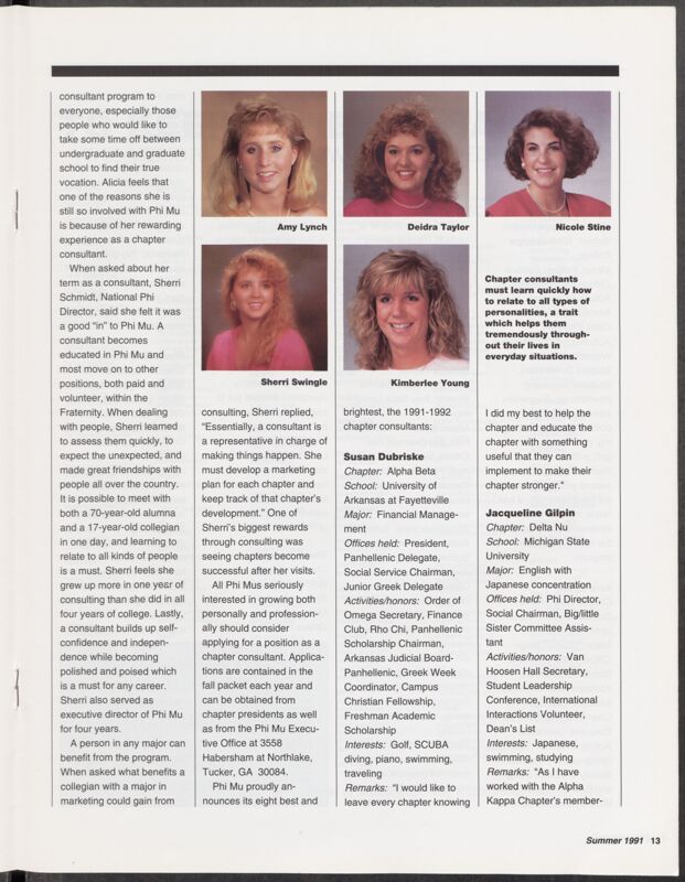 Eight Women Will Travel as Chapter Consultants for 1991-92 Image