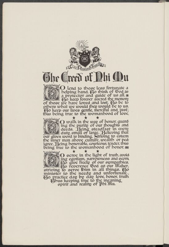 The Creed of Phi Mu, January 1940 (Image)