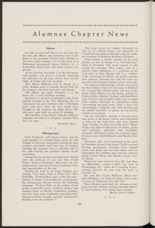 Alumnae Chapter News: Akron, January 1940 (Image)