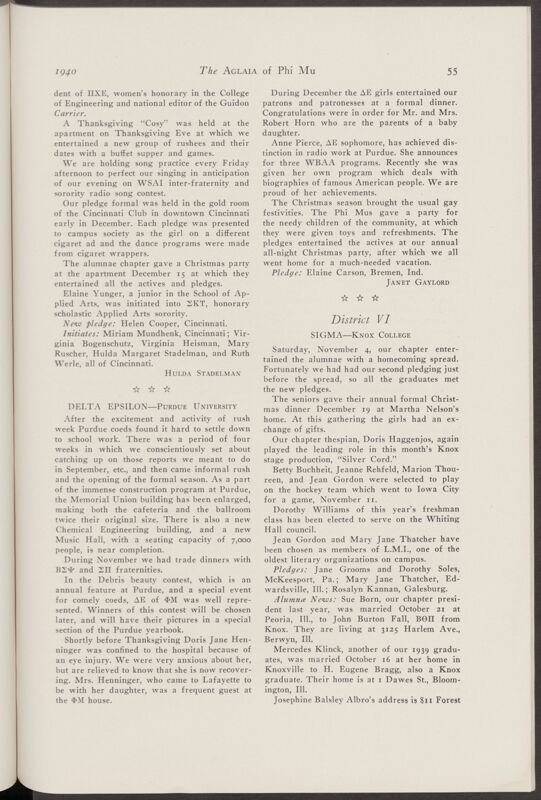 Active Chapter News: Delta Epsilon - Purdue University, January 1940 (Image)