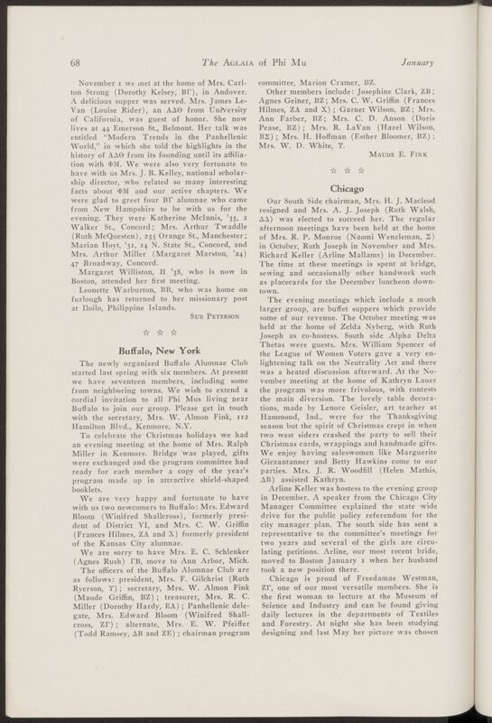 Alumnae Chapter News: Buffalo, New York, January 1940 (Image)