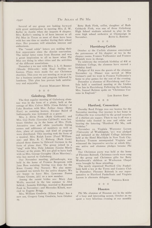 Alumnae Chapter News: Galesburg, Illinois, January 1940 (Image)