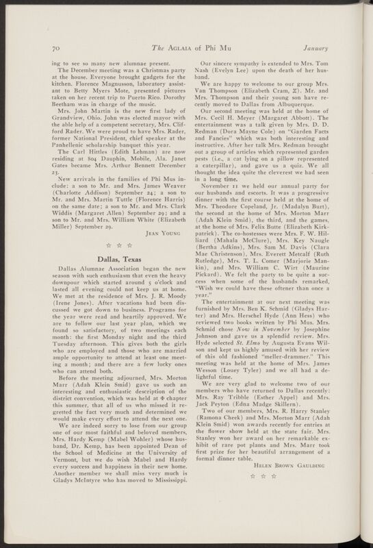 Alumnae Chapter News: Dallas, Texas, January 1940 (Image)