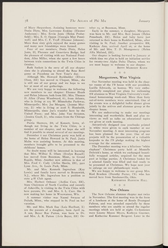 Alumnae Chapter News: Morgantown, West Virginia, January 1940 (Image)