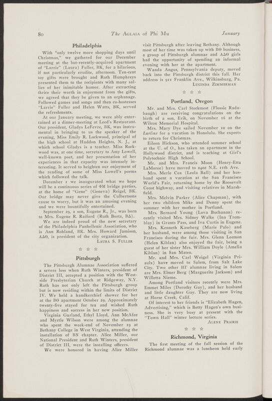 January 1940 Alumnae Chapter News: Pittsburgh Image