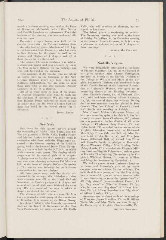 Alumnae Chapter News: New York, January 1940 (Image)