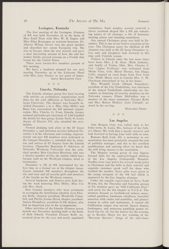 Alumnae Chapter News: Lincoln, Nebraska, January 1940 (Image)