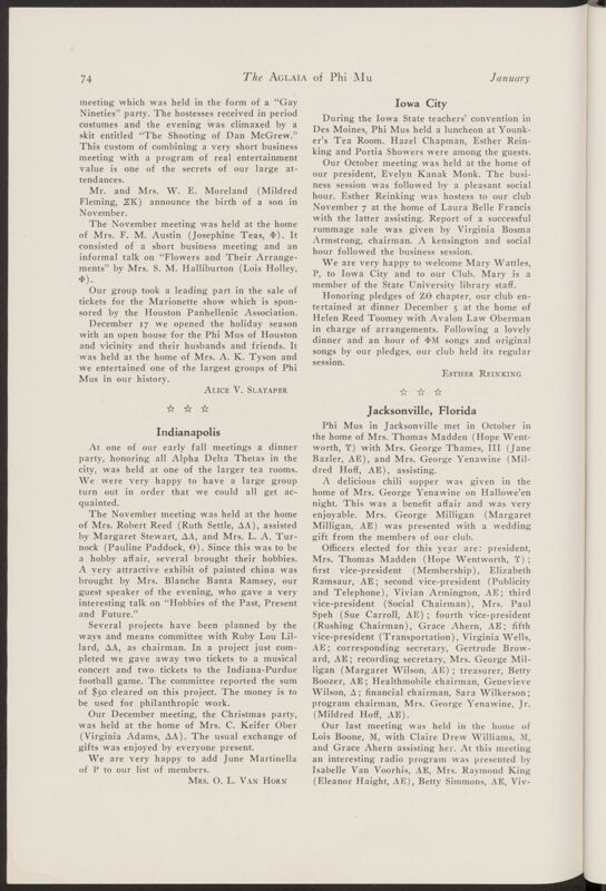 Alumnae Chapter News: Indianapolis, January 1940 (Image)