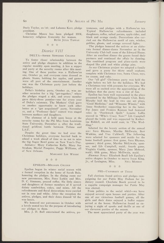 Active Chapter News: Epsilon - Millsaps College, January 1940 (Image)