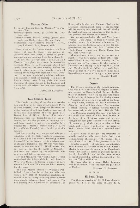 January 1940 Alumnae Chapter News: Detroit Image