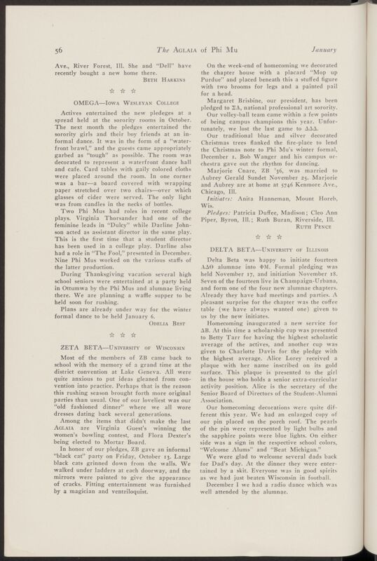Active Chapter News: Zeta Beta - University of Wisconsin, January 1940 (Image)
