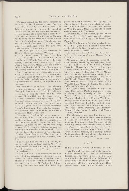 Active Chapter News: Zeta Theta - State University of Iowa, January 1940 (Image)