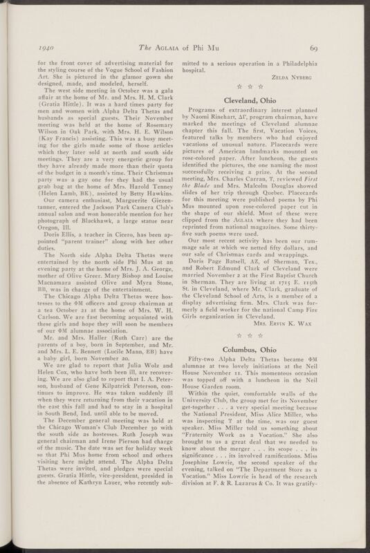 Alumnae Chapter News: Columbus, Ohio, January 1940 (Image)