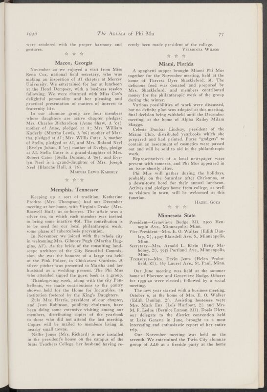 Alumnae Chapter News: Minnesota State, January 1940 (Image)
